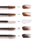 Eyebrow pencil with color swatches labeled Brown, Taupe, Clear, Dark Brown, and Deep