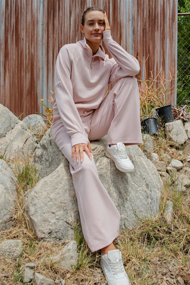 Rae Mode RIB BRUSHED QUARTER ZIP PULLOVER