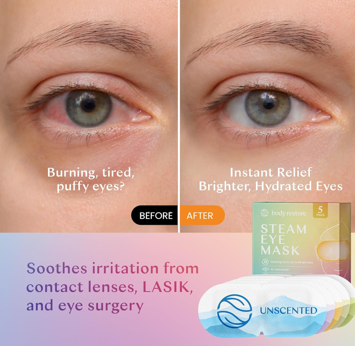 Best Beauty Group - BODY RESTORE Steam Eye Mask Spa Relax Five Packs or Single