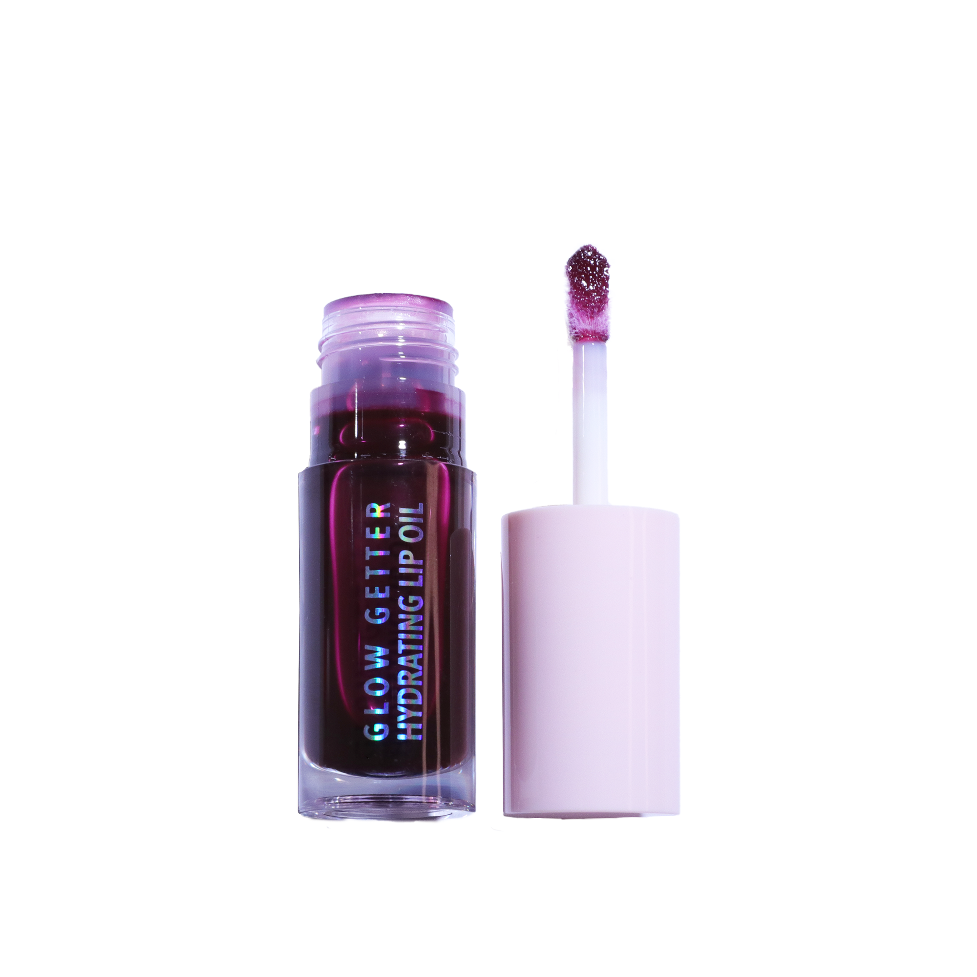 Lip oil with applicator on a white background