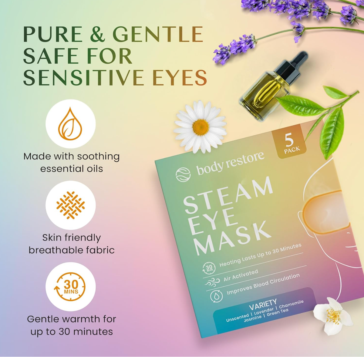 Best Beauty Group - BODY RESTORE Steam Eye Mask Spa Relax Five Packs or Single
