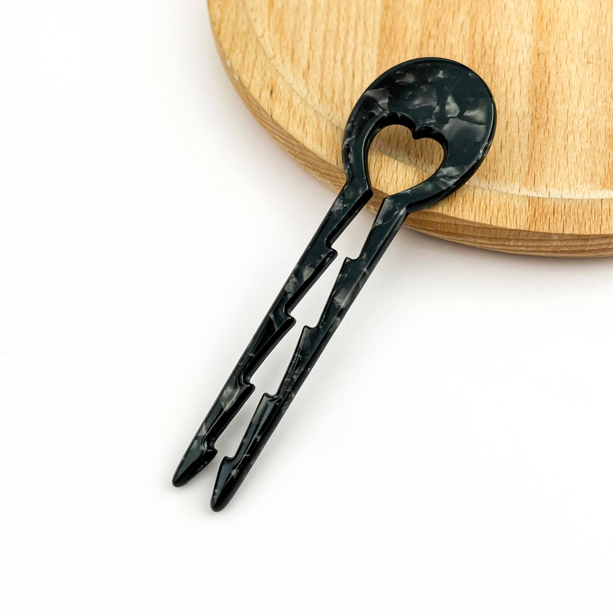 Heart Hairpin, Acetate Hair Stick with Anti-Slip Teeth