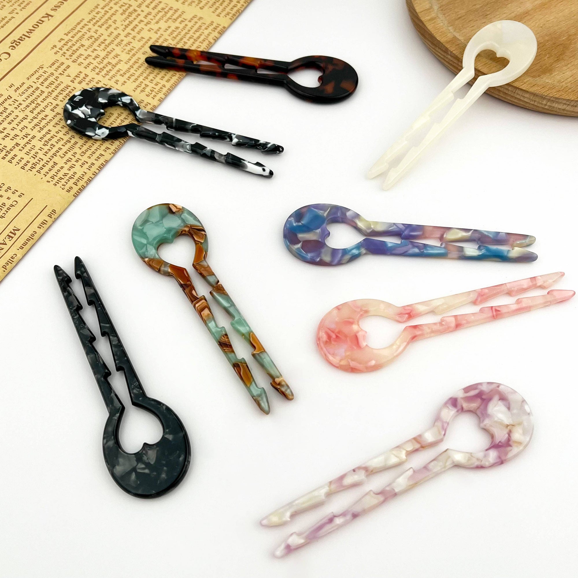 Heart Hairpin, Acetate Hair Stick with Anti-Slip Teeth