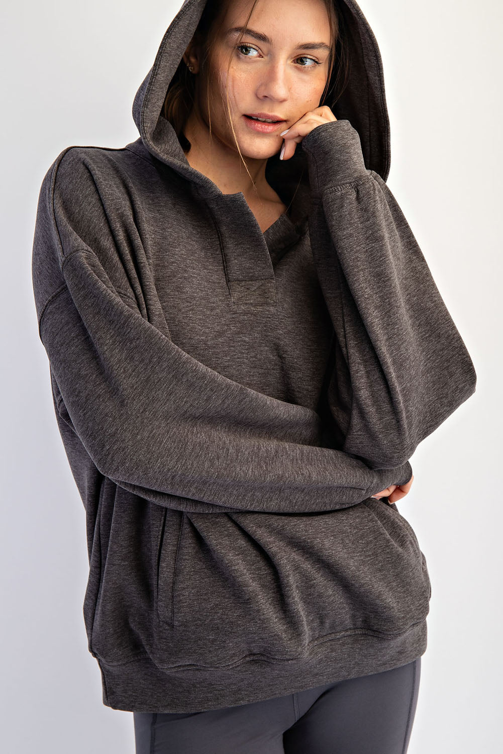 Double Brushed Polo Neck Hoodie