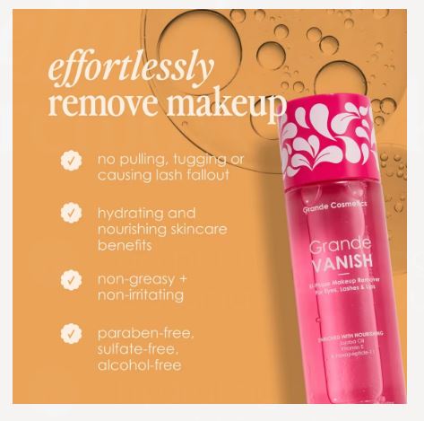 Pink makeup remover bottle with floral design 