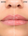 Before and after comparison of glossy lips