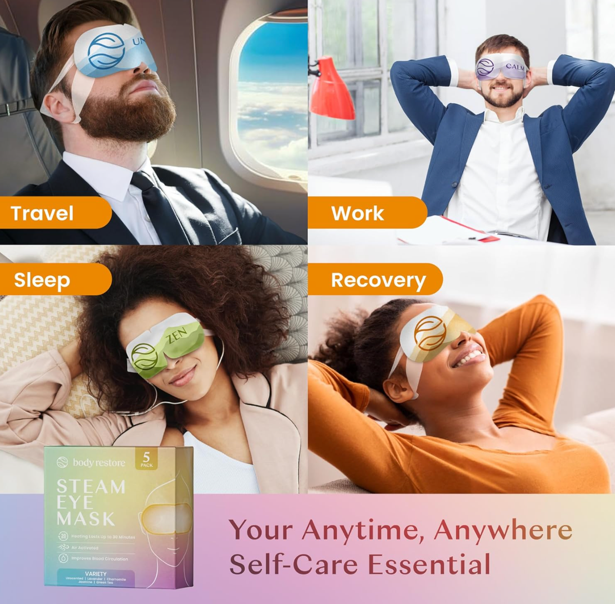 Best Beauty Group - BODY RESTORE Steam Eye Mask Spa Relax Five Packs or Single